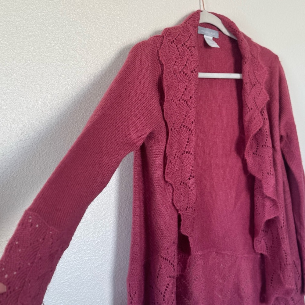 Modern Soul Rose Pink Mohair Blend Cardigan Sweater Open Front Oversized XS - Picture 2 of 7
